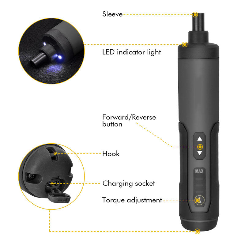 NNEDSZ 3.6V Li-ion Cordless Electric Screwdriver Set with 24 Bits, LED Light, and Torque Adjustment, 300rmp-2